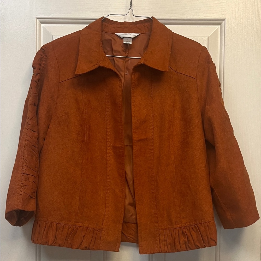 Christopher & Banks Rust faux suede Jacket with Ruffle Detail S NWOT